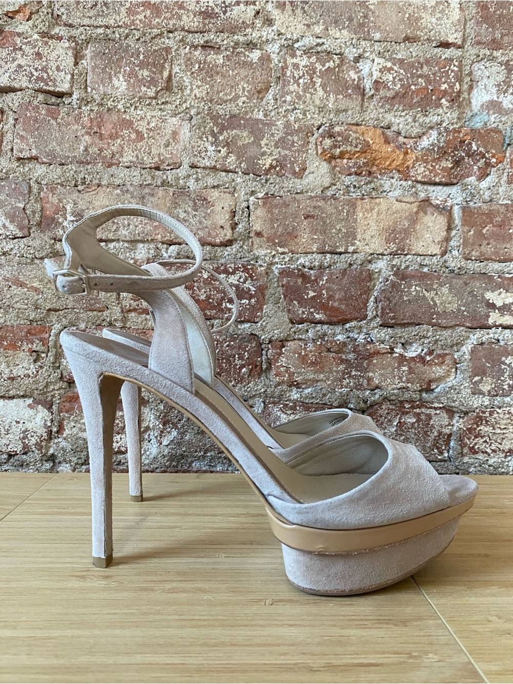 Brian Atwood Ankle-Strap Platform Heels in Dusty Pink 8.5